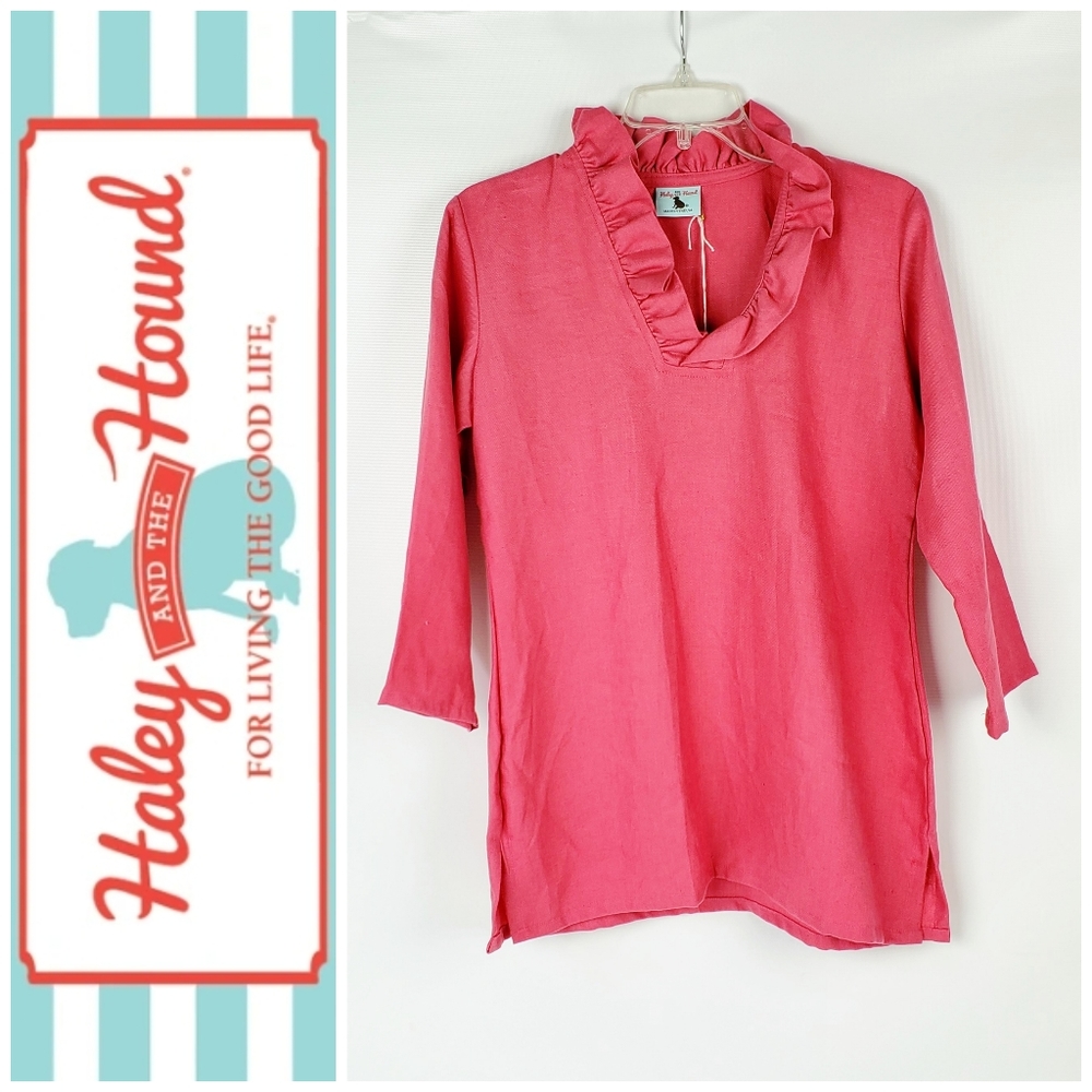 Haley and the Hound Linen Ruffle V-neck Tunic sz xs